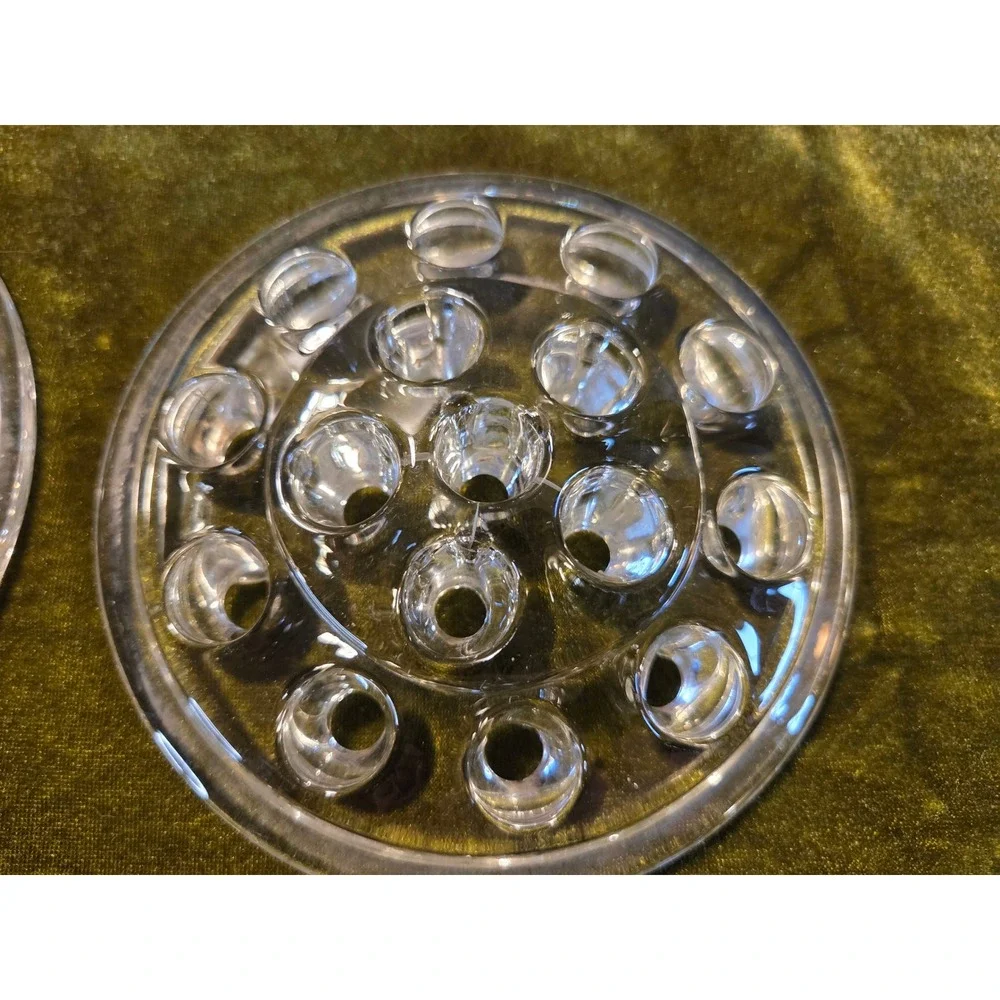 Vintage Clear Glass Flower Frog Set of 2 Round 16‎ Hole Floral Arrangers 3.5in